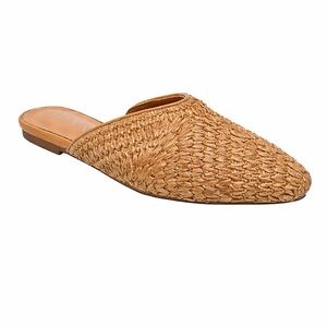 Wonderly Woven Pointed-Toe Slip-On Mules in Tan